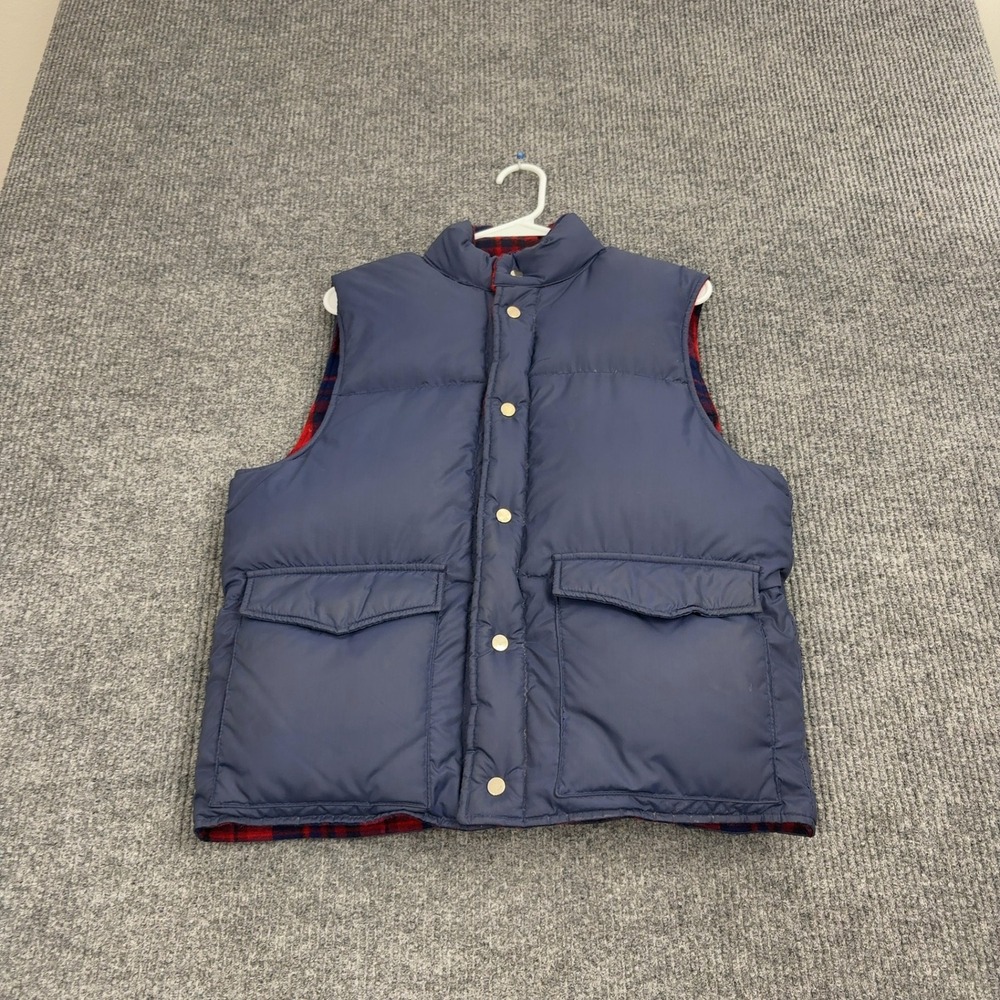 Vintage Field Stream Vest Mens M Blue Reversible Plaid Puffer Mock Neck Wool